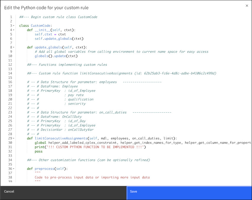 Python code showing block to be customized