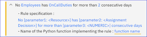 Custom constraint expanded to show default parameters and function name.