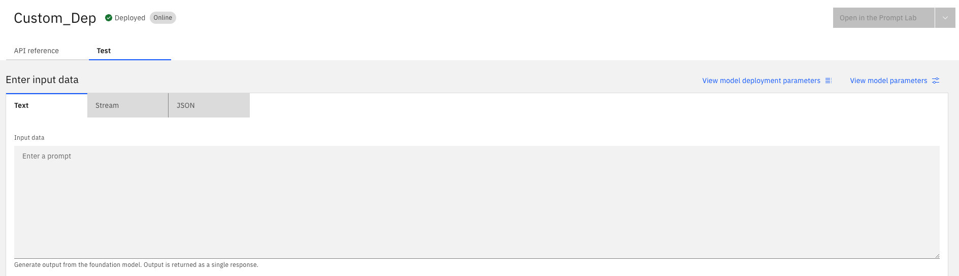 Enter test data for custom foundation model