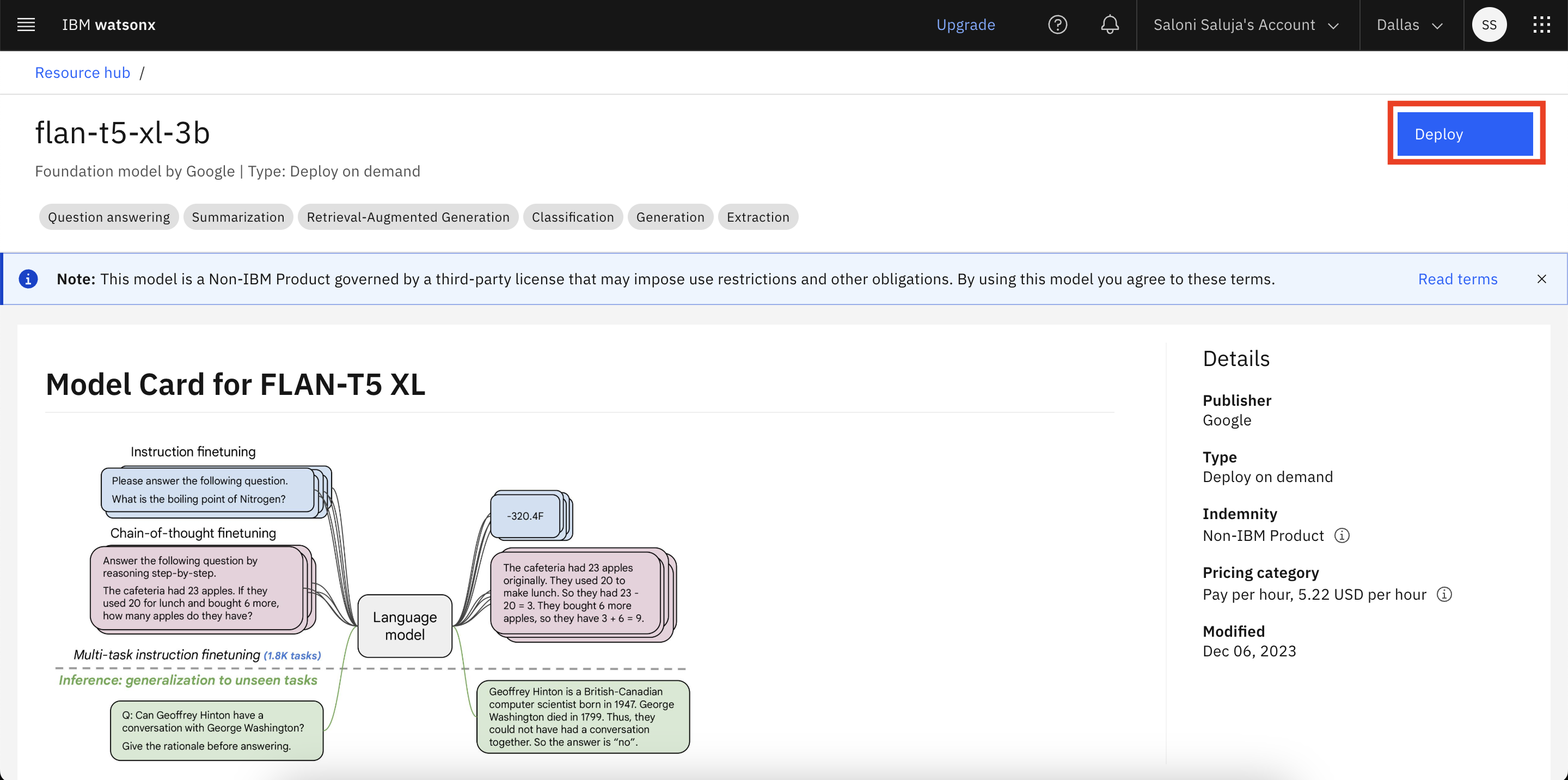 Screenshot showing the model details page