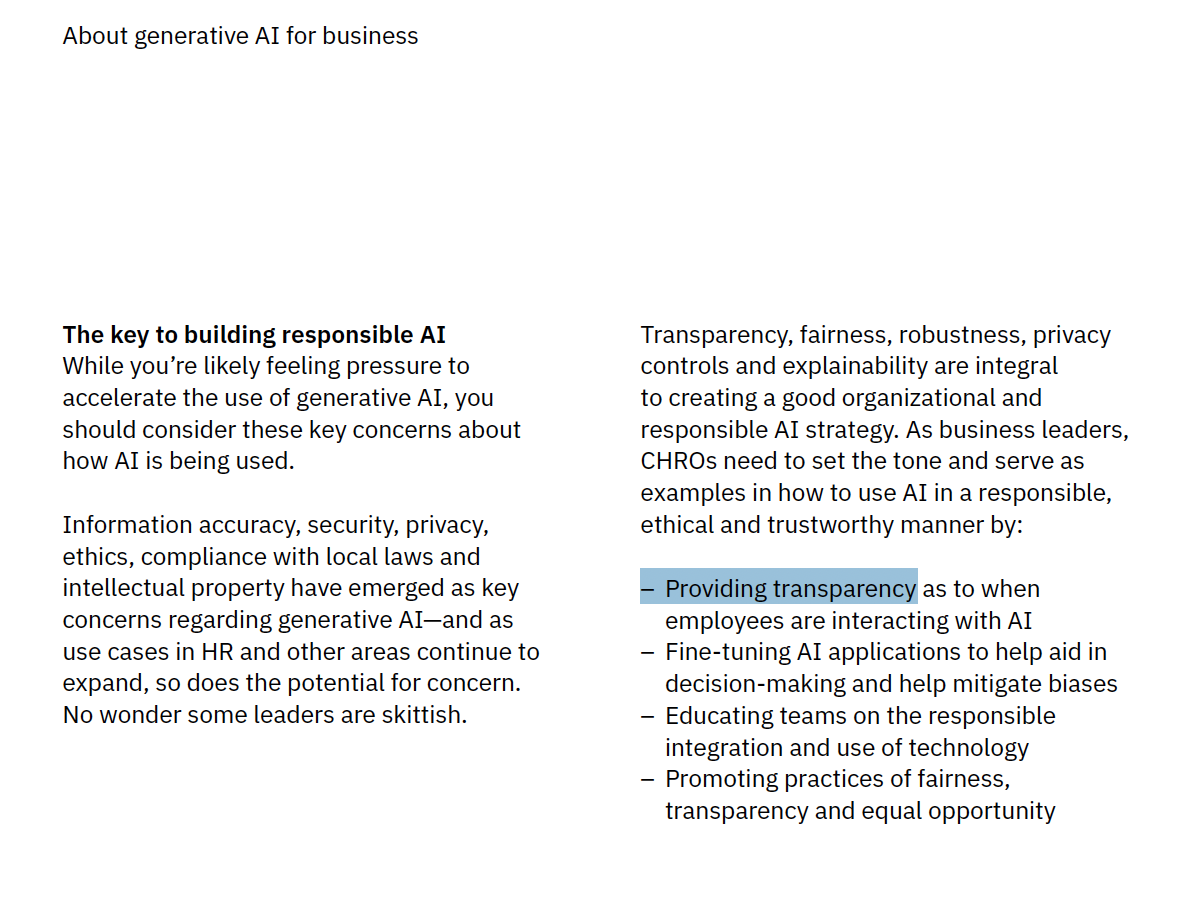 Screenshot of a PDF with a bulleted list where the first item in the list includes the highlighted words Providing transparency.