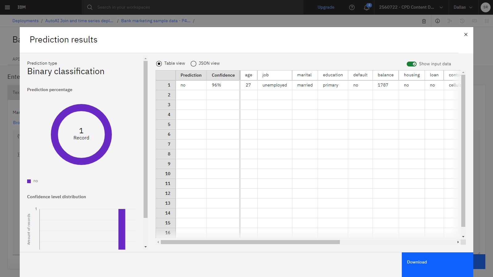 The following image shows the results of testing the deployment.