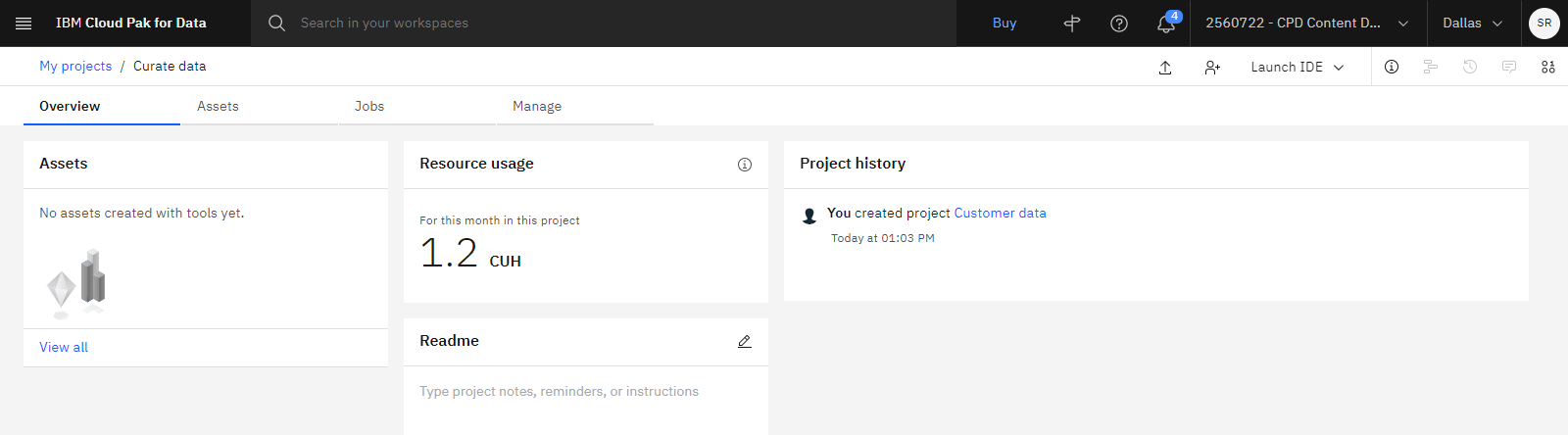 The following image shows a new, empty project.