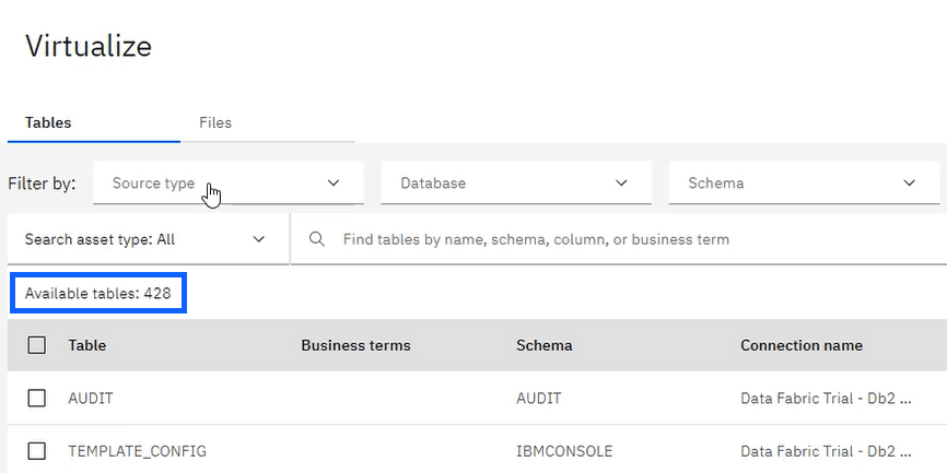 Virtualize list of available tables