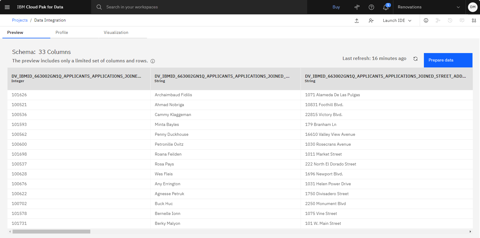 View virtual table