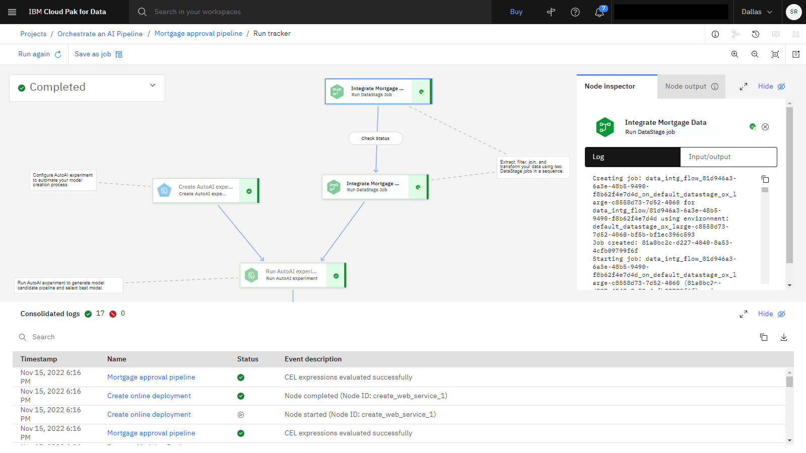 Completed run of pipeline