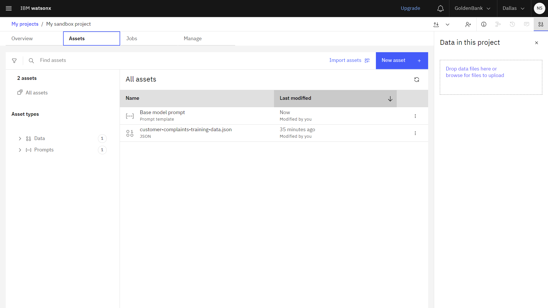 The following image shows the data asset added to the project. The next step is to create the Tuning experiment.