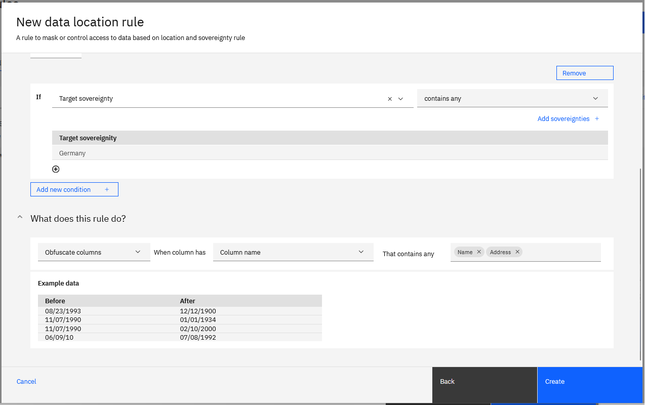 Data Location Rule builder