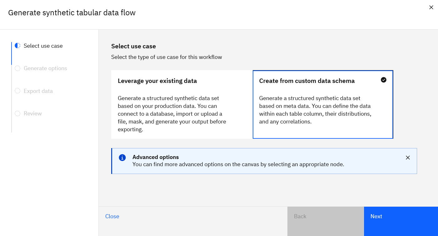 Generate synthetic tabular data flow window