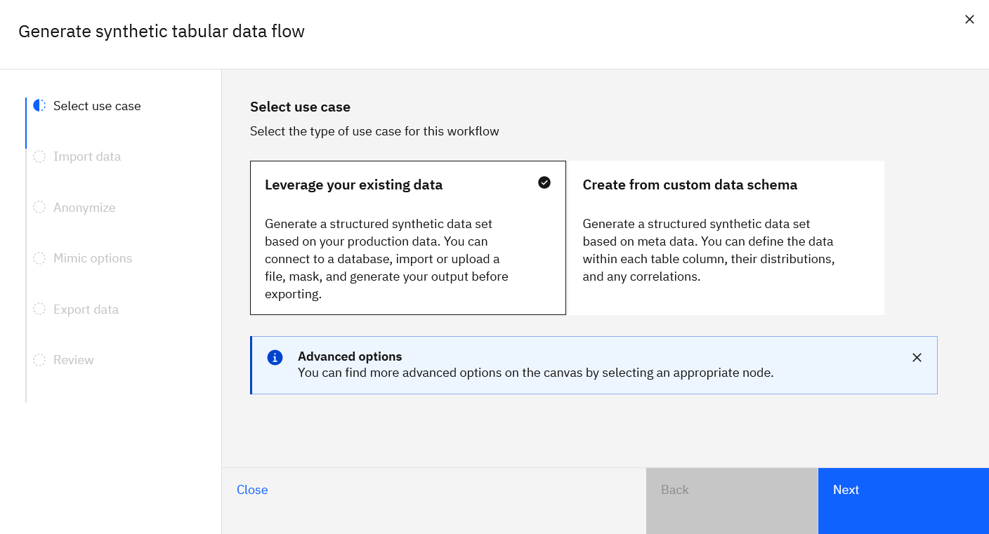 Generate synthetic tabular data flow window